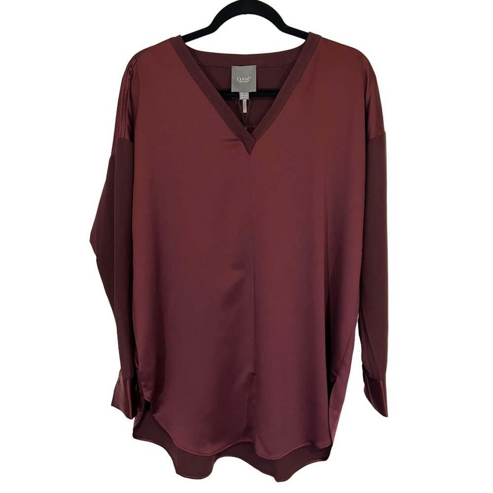 Lysse Women Large Burgundy Mulberry Plum Token pull over Long Sleeve Tunic Top
